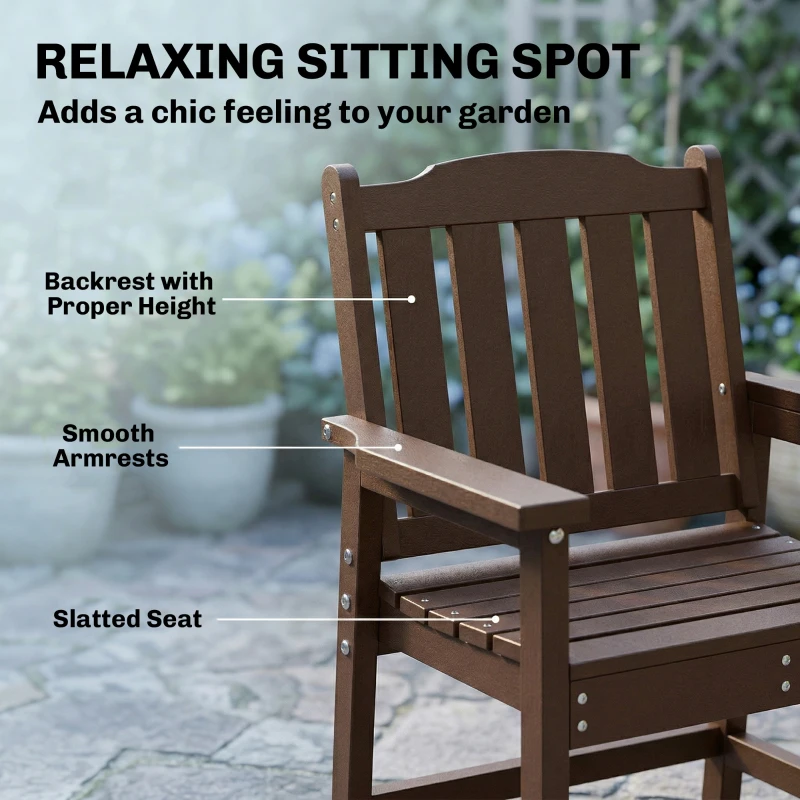Outsunny All-Weather Patio Chair, HDPE Patio Dining Chair, Heavy Duty Wood-Like Outdoor Furniture for Garden, Backyard, Deck, Porch, Lawn, Brown
