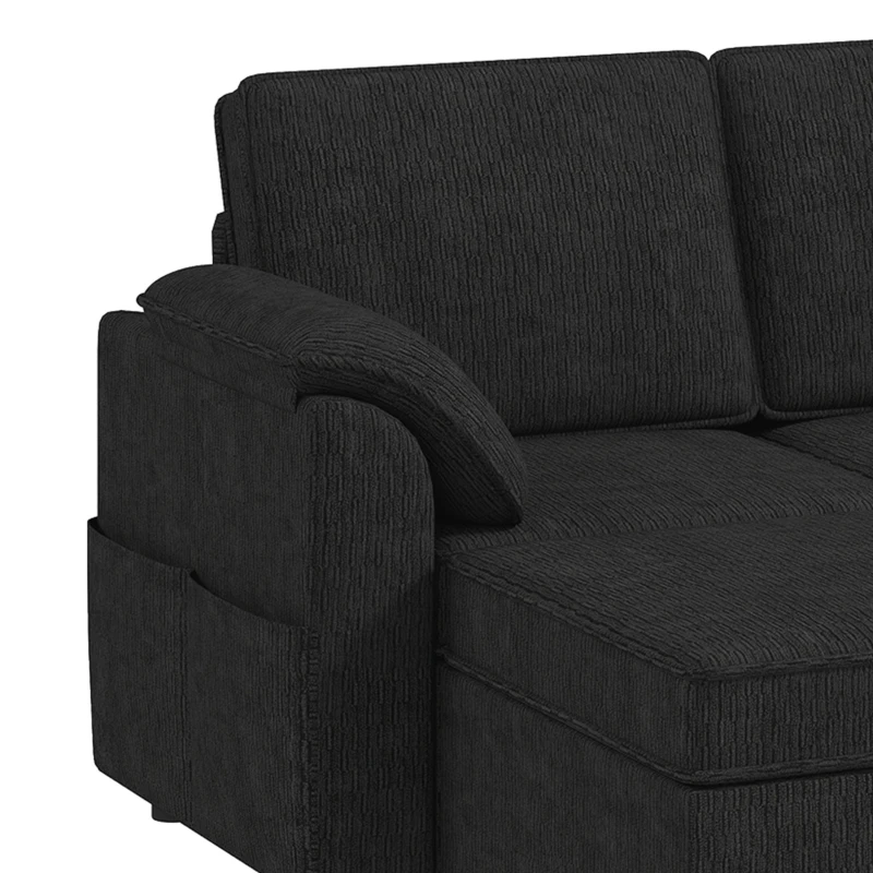 HOMCOM Sectional Sofa Bed Reversible Pull Out Sleeper Sofa Storage Ottoman, Black