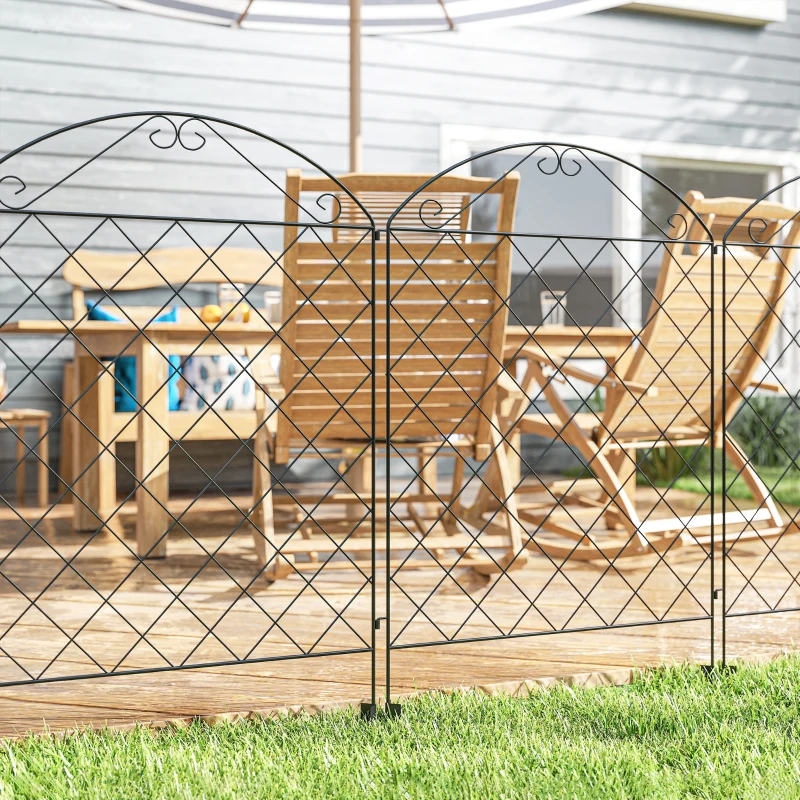 Outsunny Garden Fence, 4 Pack Steel Fence Panels, 11.5' L x 43" H, Rust-Resistant Decorative Border Flower Edging for Yard, Landscape, Patio, Outdoor Decor, Curved Vines