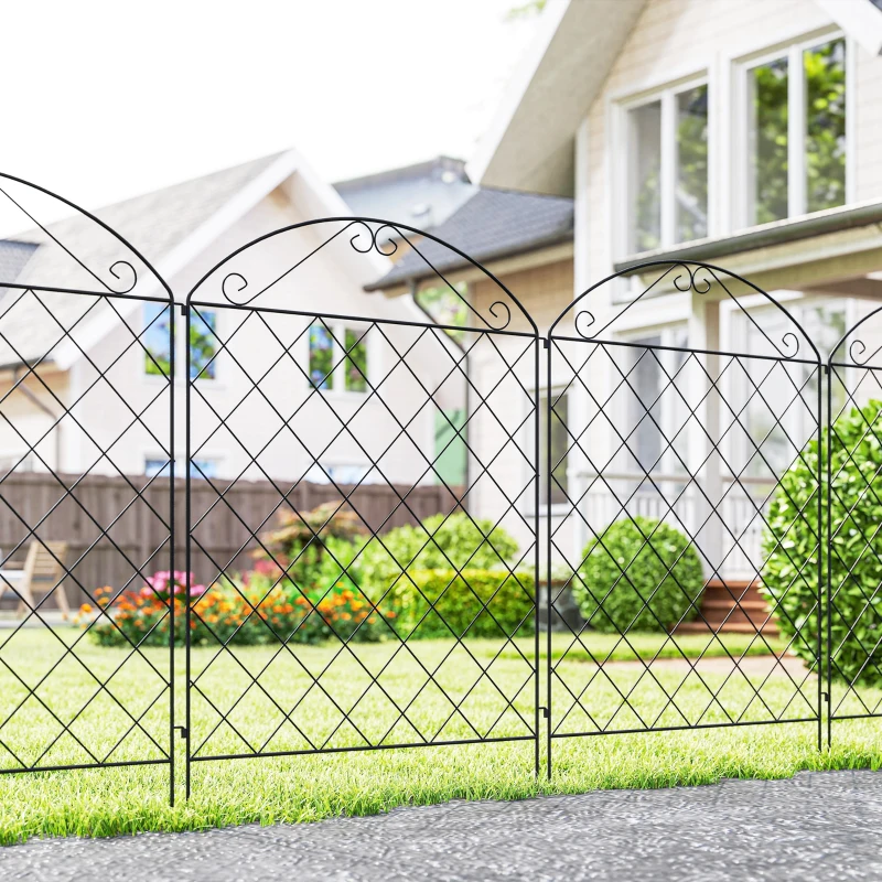 Outsunny Garden Fence, 4 Pack Steel Fence Panels, 11.5' L x 43" H, Rust-Resistant Decorative Border Flower Edging for Yard, Landscape, Patio, Outdoor Decor, Curved Vines