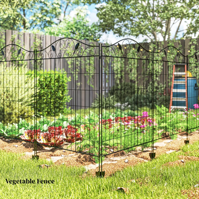 Outsunny Garden Fence, 4 Pack, 44 in(H) x 12 ft(L) Folding Garden Fence Border, No Dig Ground Stake Metal Fence Panels for Outdoor Patio Yard Landscape