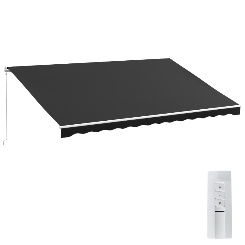 Outsunny 16' x 10' Electric Awning, Retractable Awning, UV Protection Sun Shade Shelter with Remote Controller and Manual Crank Handle for Deck, Balcony, Yard, Black