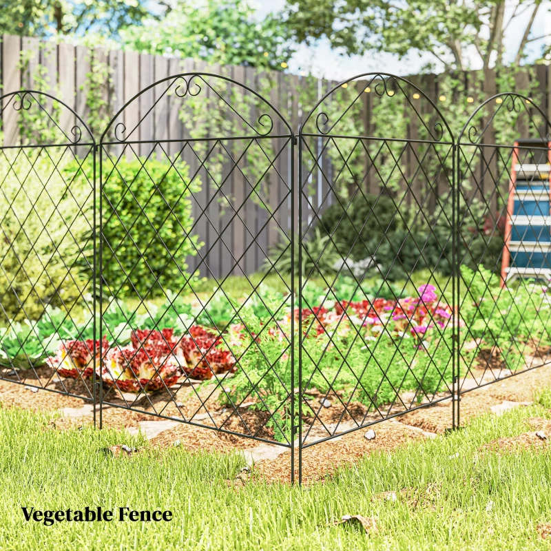 Outsunny Garden Fence, 4 Pack Steel Fence Panels, 11.5' L x 43" H, Rust-Resistant Decorative Border Flower Edging for Yard, Landscape, Patio, Outdoor Decor, Curved Vines