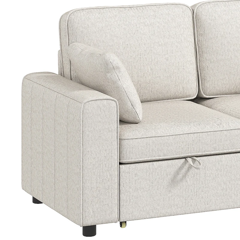 HOMCOM Modular Sectional Sofa Bed with Reversible Storage Ottoman, Pull Out Sleeper Sofa with Spring Cushion, Beige