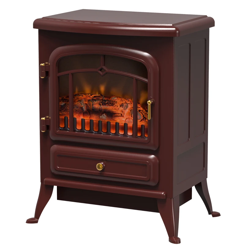 HOMCOM 22" Electric Fireplace Heater, Freestanding Fire Place Stove with Realistic LED Flames and Logs, and Overheating Protection, 725W/1450W, Red