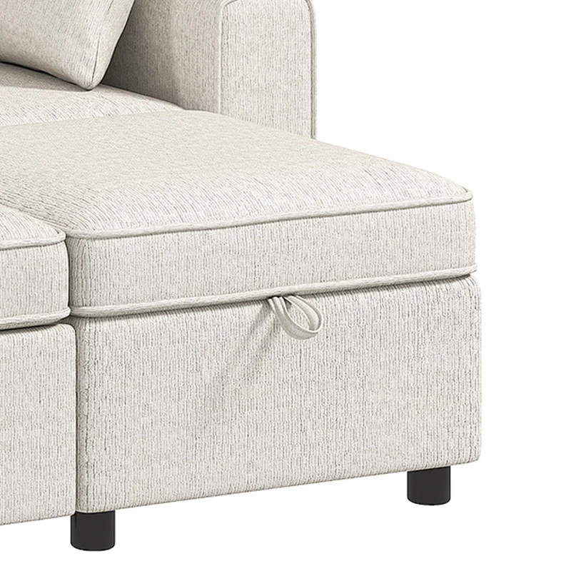 HOMCOM Modular Sectional Sofa Bed with Reversible Storage Ottoman, Pull Out Sleeper Sofa with Spring Cushion, Beige