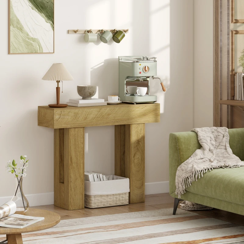 HOMCOM 42 Inch Console Table, Sofa Table Behind the Couch with Thickened Tabletop for Living Room, Hallway, Entrance, Oak