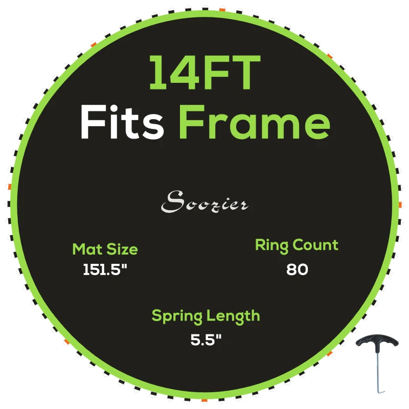Soozier Trampoline Replacement Mat, Fits 14' Trampoline w/ 80 V-Hooks & 5.5" Springs (Spring & Frame not Included), Green