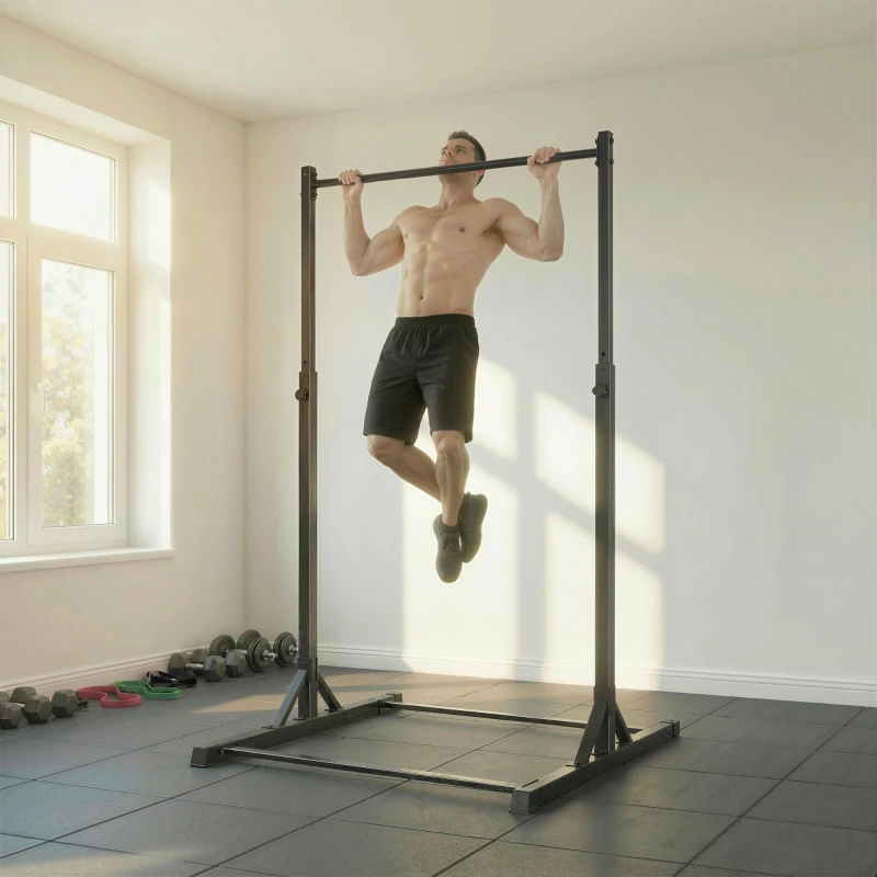 Soozier Portable Pull Up Station, Height Adjustable Pull Up Bar with 8 Levels for Home Gym Strength Training, 440LBS Capacity