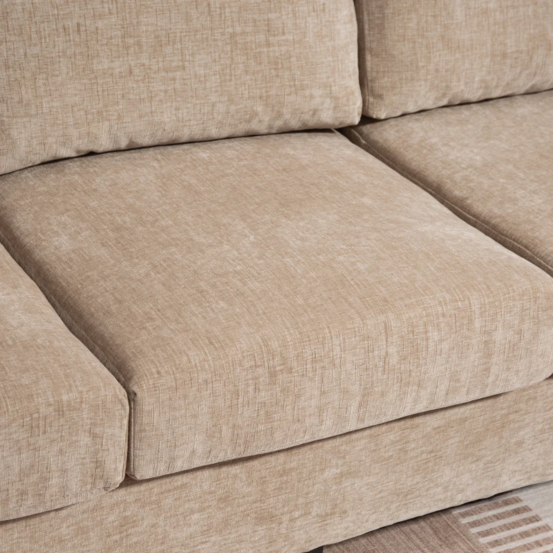 HOMCOM 3 Seater Sofa with USB Ports & Cup Holders, Chenille-Feel Upholstered Couch for Living Room, Light Brown