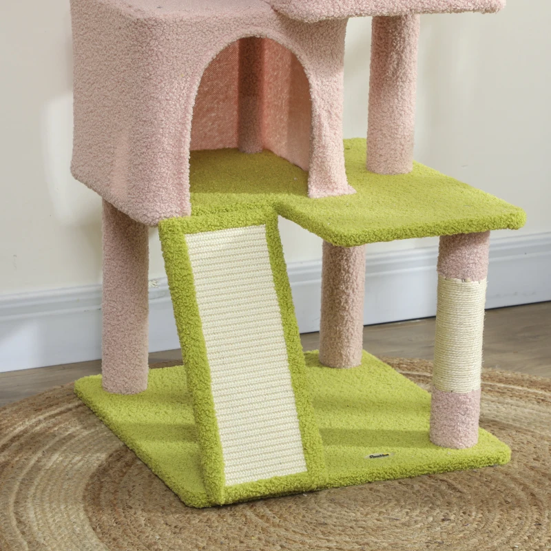 PawHut Flower Cat Tree with Sisal Scratching Posts, Multi-Level Cat Tower, Pink