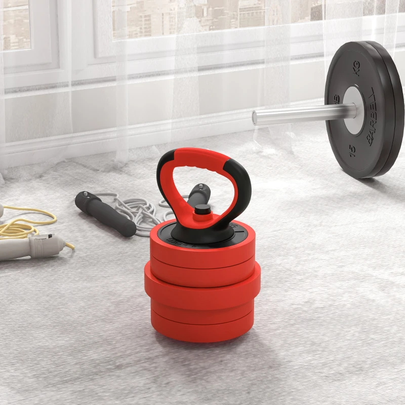 Soozier 66lbs 4-in-1 Adjustable Weight Dumbbell Set, Barbell, Kettlebell, Push Up Stand, Red