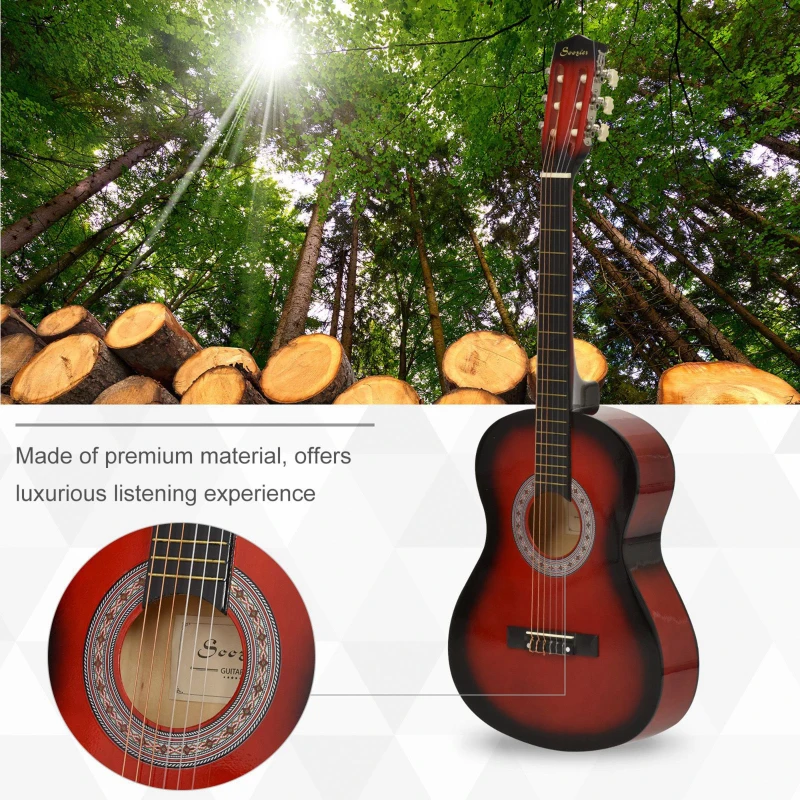 Soozier 36" Kids Acoustic Guitar Set with Easy Strings, Picks, and Waterproof Case Included, Beginner Acoustic Guitar for Kids, Portable Acoustic Child Guitar, Wine Red