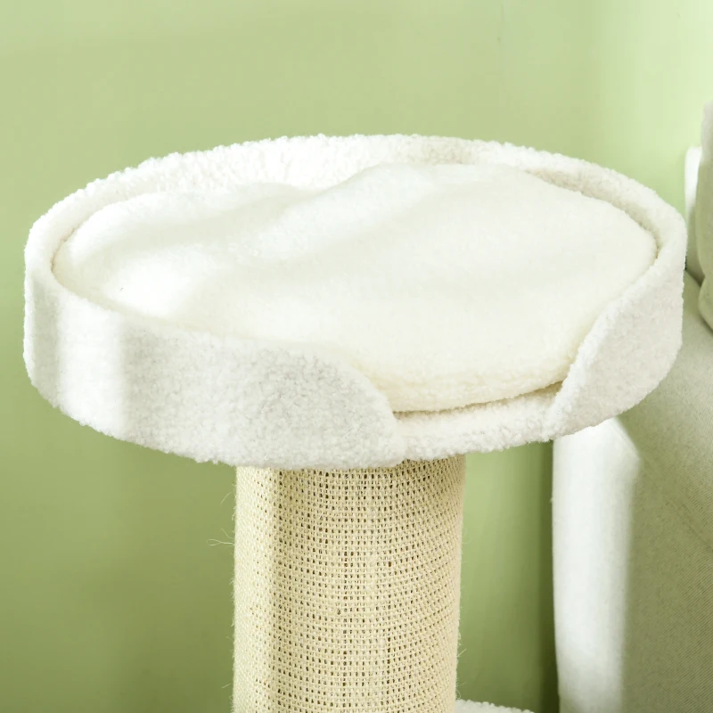PawHut Cat Tree Kitty Tower with Sisal Mat Scratching Post, Cat Bed, Cushion, Perch, 18" x 18" x 36", Cream White