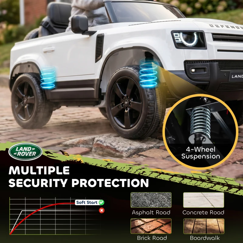 Qaba 12V Ride on Car Licensed Land Rover with Remote, Suspension, Slow Start, 3 Speeds, Lights, Music, Horn for 3-5, White