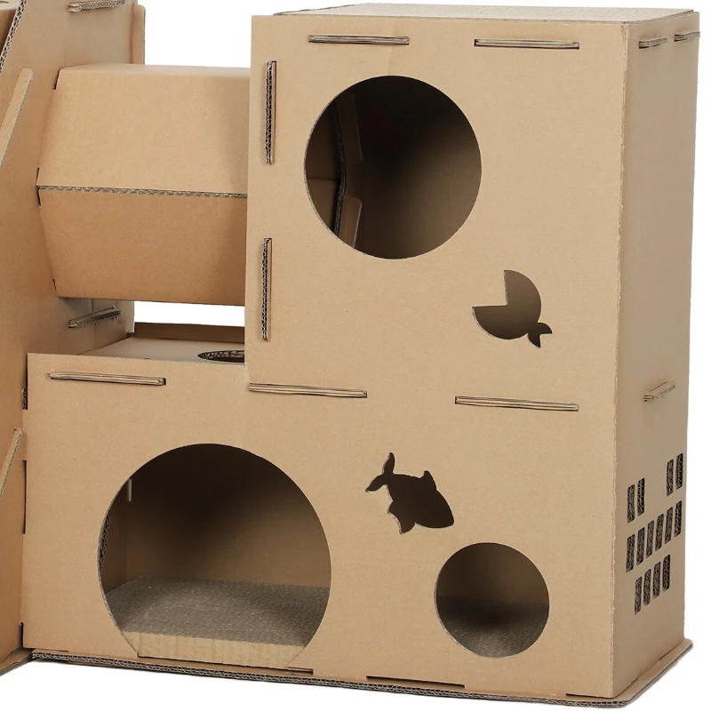 PawHut Multi-Level Cardboard Cat House, Corrugated Cardboard Play Condo with Scratching Pads for Indoor Kittens