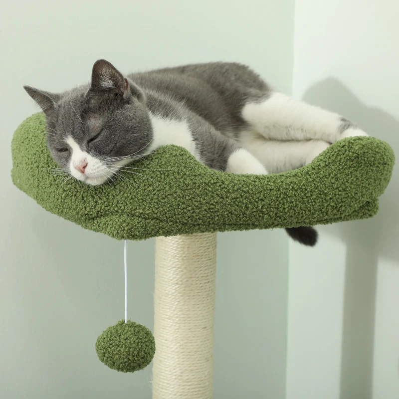 PawHut 47" Tall Cat Tree Tower with Condo, Ladder, Scratching Posts and Hanging Ball, Green