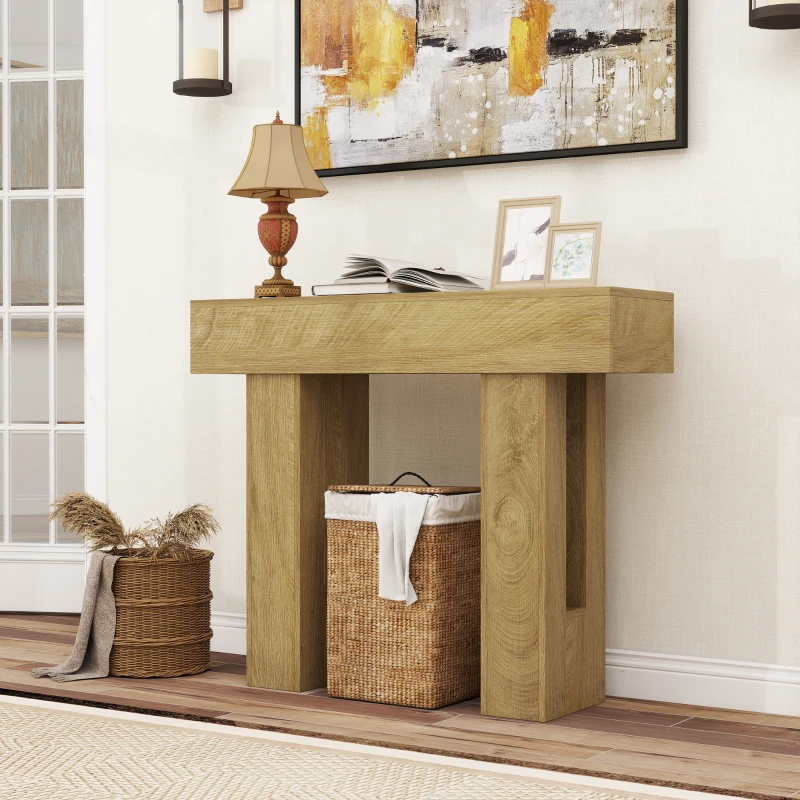 HOMCOM 42 Inch Console Table, Sofa Table Behind the Couch with Thickened Tabletop for Living Room, Hallway, Entrance, Oak