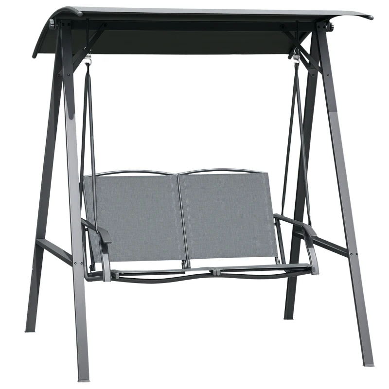 Outsunny 2-Seat Outdoor Porch Swing Patio Swing with Adjustable Canopy, Removable Seat and and Steel Frame for Garden, Poolside