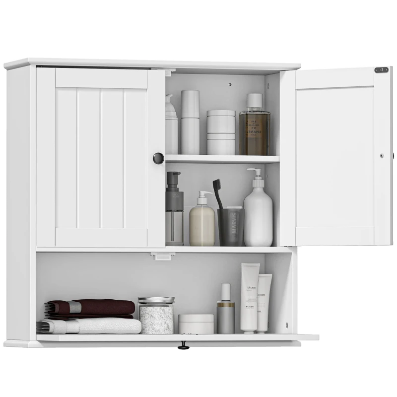 HOMCOM Bathroom Wall Cabinet, Farmhouse Medicine Cabinet with Adjustable Shelves and Flip-Down Door, Over The Toilet, White