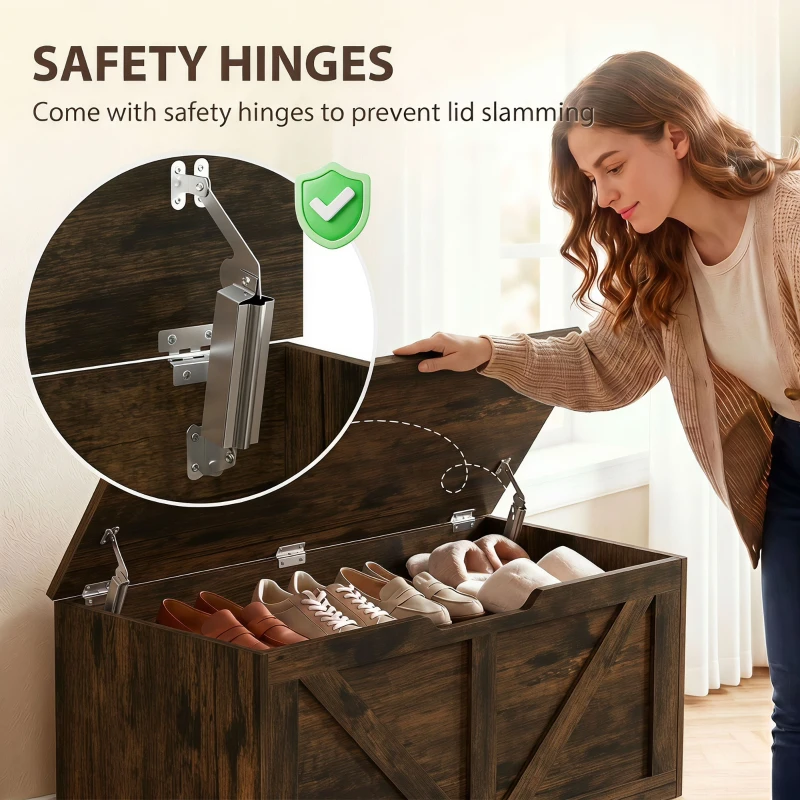 HOMCOM 39.4 Inches Storage Chest, Storage Trunk with 2 Safety Hinges for Living Room, Rustic Brown
