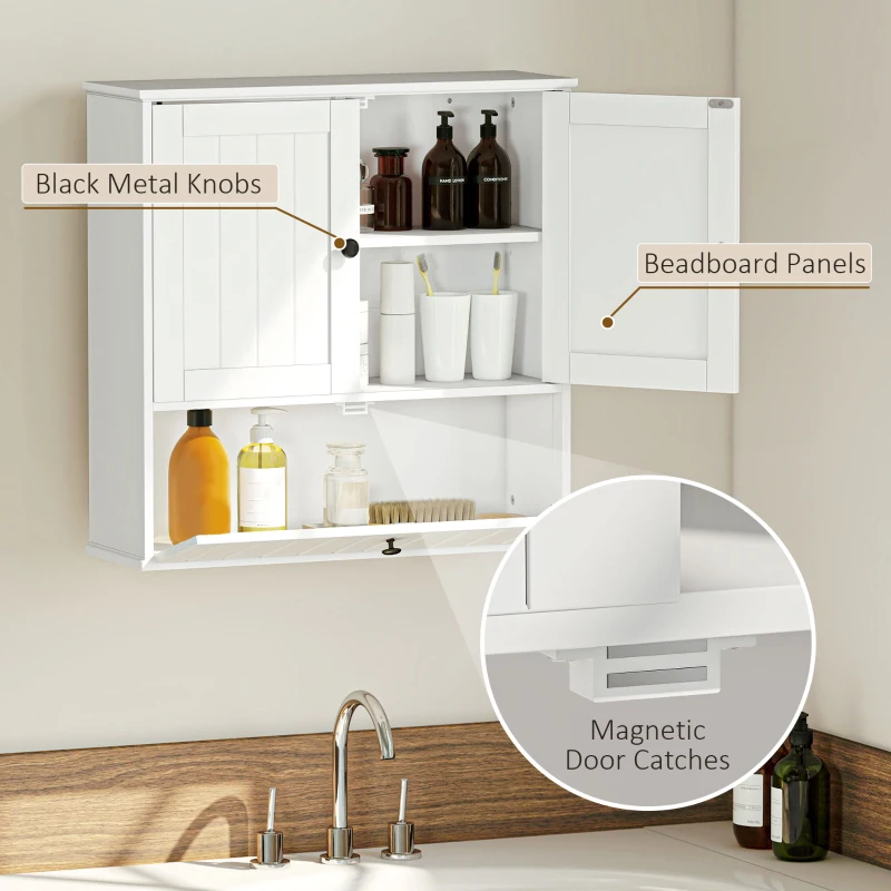 HOMCOM Bathroom Wall Cabinet, Farmhouse Medicine Cabinet with Adjustable Shelves and Flip-Down Door, Over The Toilet, White