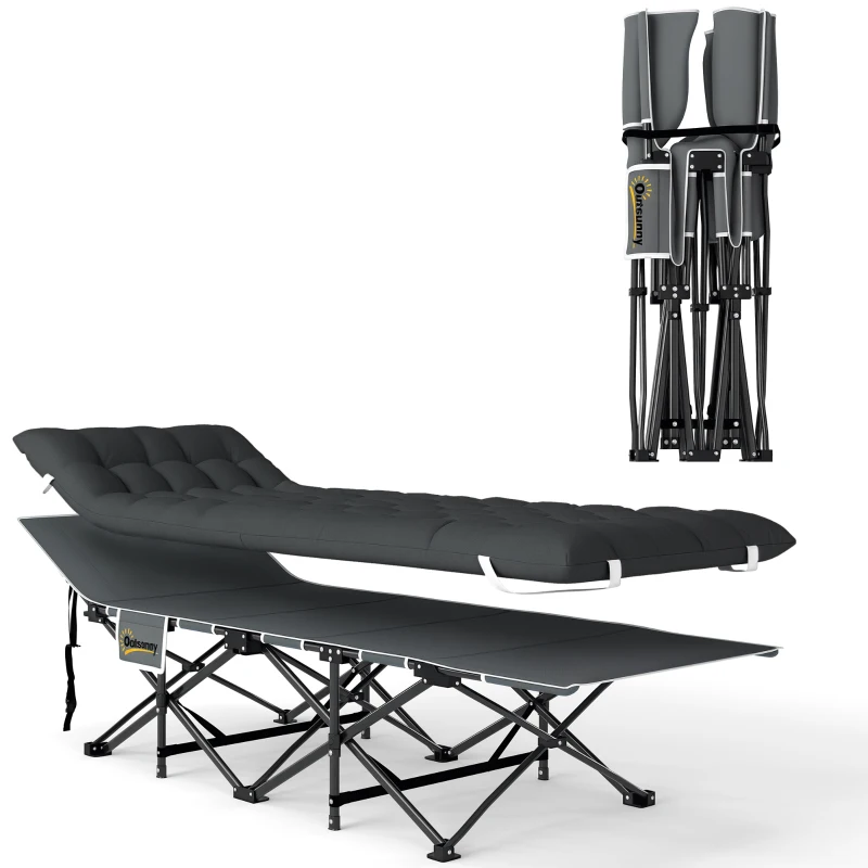 Outsunny 26.8" Wide Folding Bed, Camping Cot for Adults with Cushion, Carry Bag, Max Load 330 LBS, Black