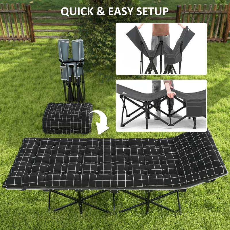 Outsunny 26.4" Wide Folding Bed, Camping Cot for Adults with Mattress, Storage Pocket, Carry Bag, Max Load 330 LBS, Black