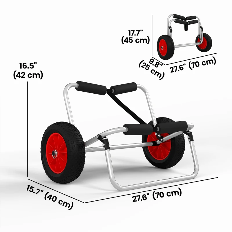Soozier 198LBS Kayak Cart, Foldable Canoe Trolley Cart, Kayak Trailer with Tie-Down Strap, 10'' No-Flat Wheels and Aluminum Frame, Silver