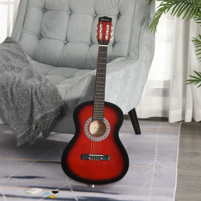 Soozier 36" Kids Acoustic Guitar Set with Easy Strings, Picks, and Waterproof Case Included, Beginner Acoustic Guitar for Kids, Portable Acoustic Child Guitar, Wine Red
