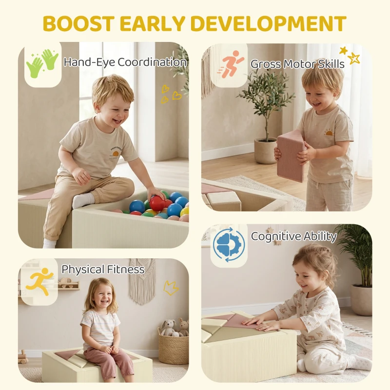 Qaba Toddlers Climbing Toys, 9-Piece Foam Climbing Blocks with Tangram Play, Washable Covers for Crawling or Ball Pit Play