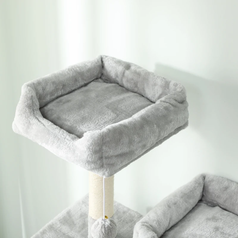 PawHut Cat Tree, 70" Multi-Level Cat Tower with 2 Condos, 2 Beds, Hammock, Toy Balls, Scratching Posts and Board, Light Grey