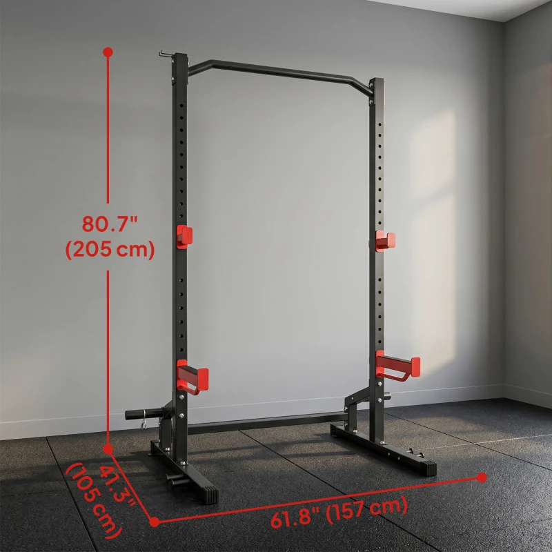 Soozier Power Cage Squat Rack, 1100LB Heavy-Duty Power Rack with Pull-Up Bar, Adjustable J-Hooks, Plates and Barbell Storage