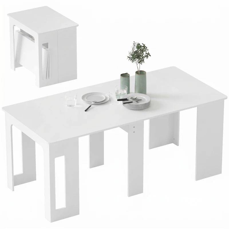 HOMCOM 23.6"-70.9" Extendable Dining Table for 6-8 People, Space-Saving Rectangular Kitchen Table for Small Spaces, Dining Room, Kitchen, Living Room, White