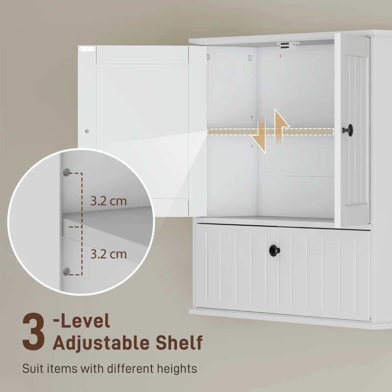 HOMCOM Bathroom Wall Cabinet, Farmhouse Medicine Cabinet with Adjustable Shelves and Flip-Down Door, Over The Toilet, White