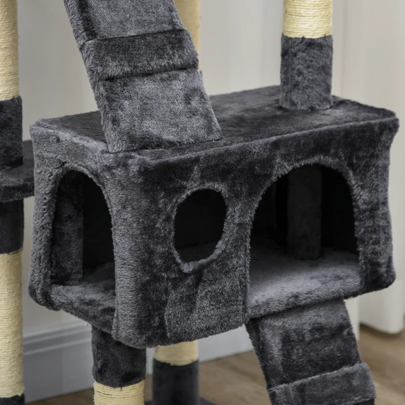 PawHut 68-inch Multi-Level Cat Scratching Tree Kitty Activity Center Post Tower Condo Pet Furniture w/ Toy Charcoal Grey