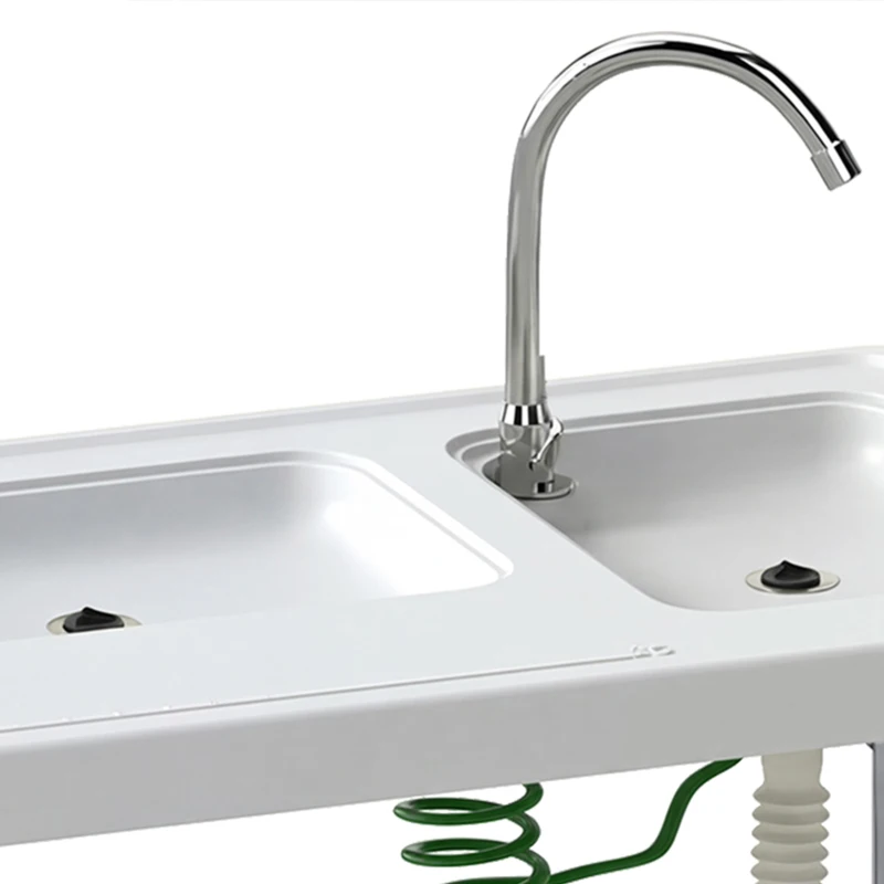 Outsunny Folding Fish Cleaning Table with Sinks, Camping Sink with Faucet Drainage Hose Sprayer Shelf, White