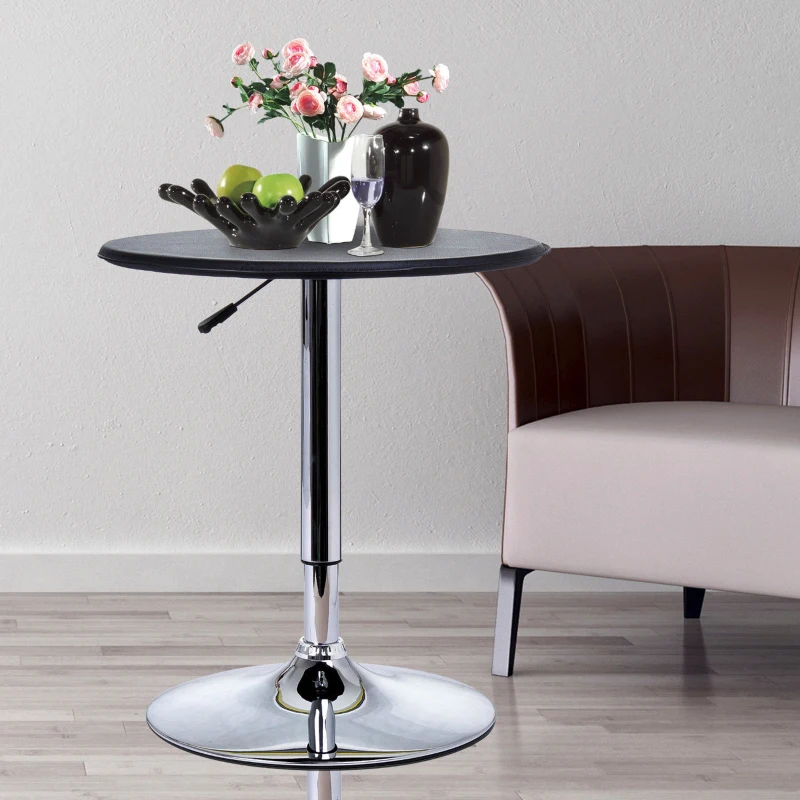 HOMCOM 25" Classic Round Adjustable Faux Leather Chrome Standing Bistro Table, Black