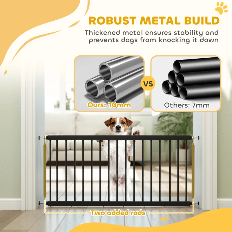 PawHut 26"-37" Dog Gate, Adjustable Pet Gate, Fits 18" Tall with 2 Extension, Pressure Mount Kit for Stairs and Doorways, Black