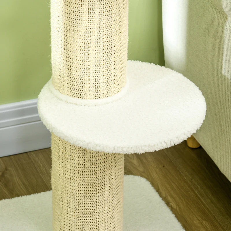 PawHut Cat Tree Kitty Tower with Sisal Mat Scratching Post, Cat Bed, Cushion, Perch, 18" x 18" x 36", Cream White