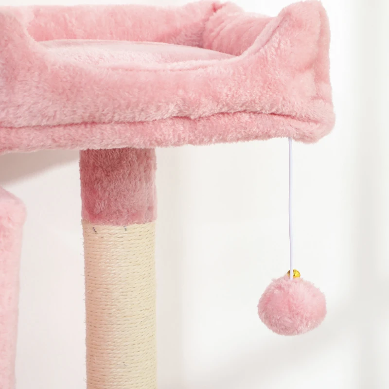 PawHut Cat Tree, 70" Multi-Level Cat Tower with 2 Condos, 2 Perches, Hammock, Toy Balls, Scratching Posts and Board, Pink