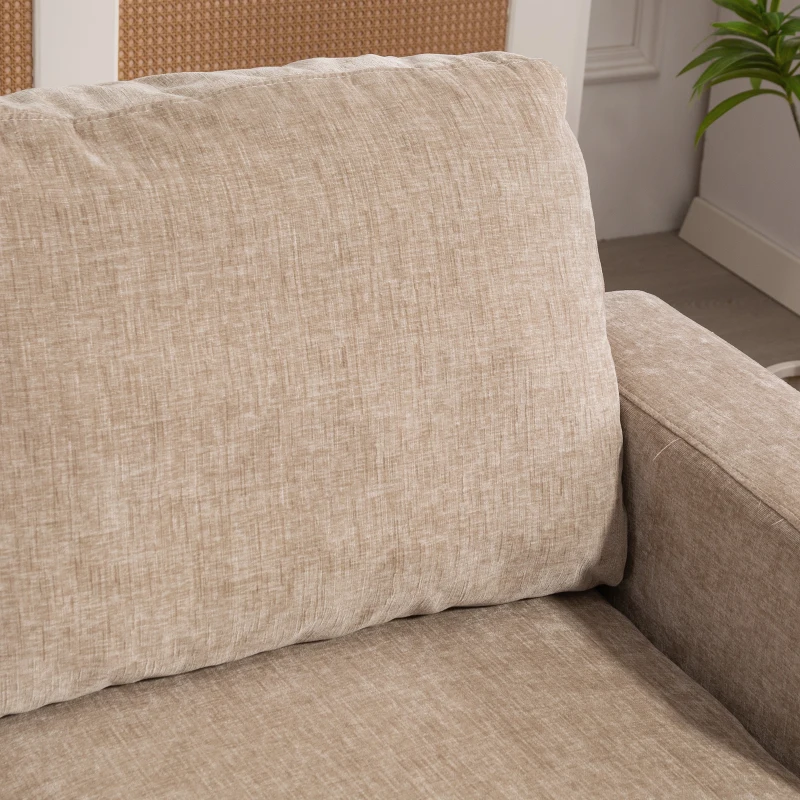HOMCOM 3 Seater Sofa with USB Ports & Cup Holders, Chenille-Feel Upholstered Couch for Living Room, Light Brown