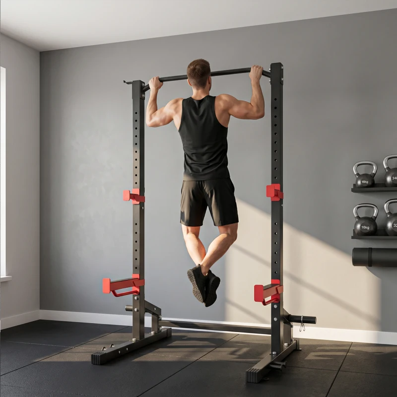 Soozier Power Cage Squat Rack, 1100LB Heavy-Duty Power Rack with Pull-Up Bar, Adjustable J-Hooks, Plates and Barbell Storage