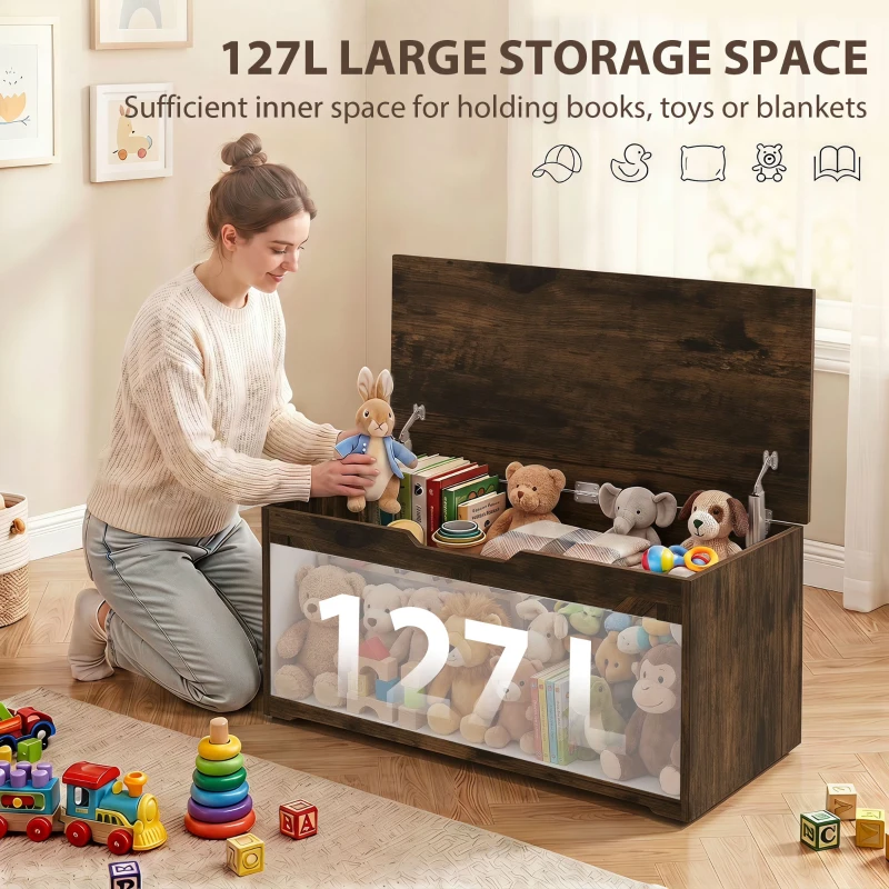 HOMCOM 39.4 Inches Storage Chest, Storage Trunk with 2 Safety Hinges for Living Room, Rustic Brown