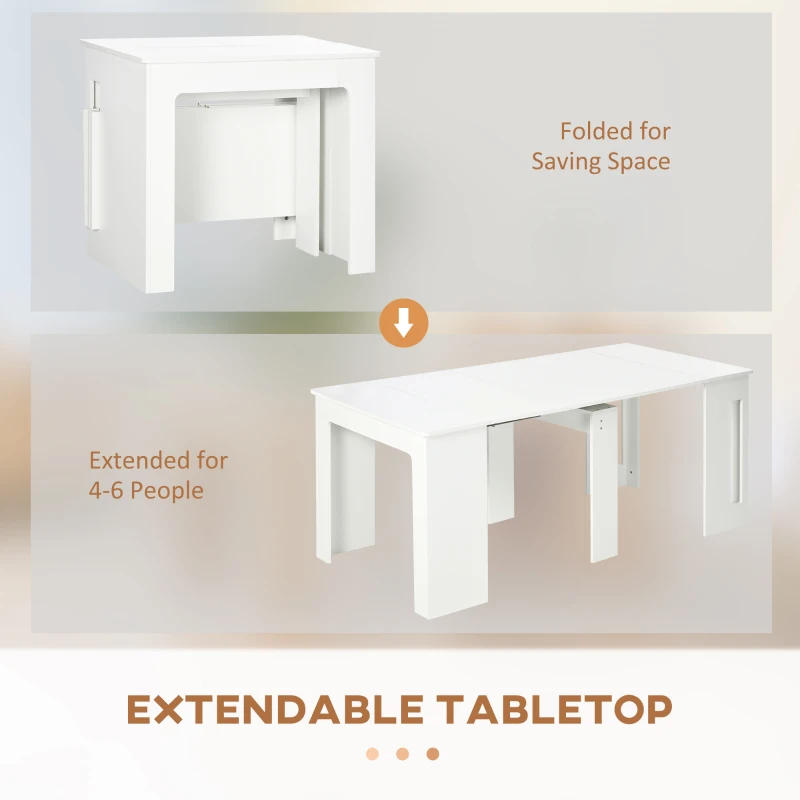 HOMCOM 23.6"-70.9" Extendable Dining Table for 6-8 People, Space-Saving Rectangular Kitchen Table for Small Spaces, Dining Room, Kitchen, Living Room, White