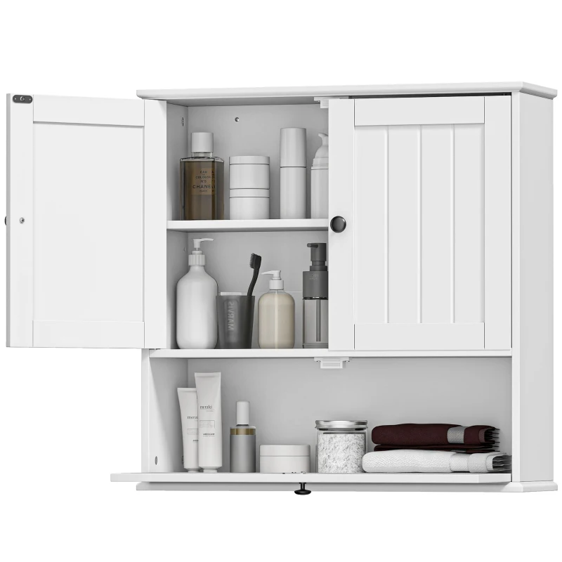 HOMCOM Bathroom Wall Cabinet, Farmhouse Medicine Cabinet with Adjustable Shelves and Flip-Down Door, Over The Toilet, White