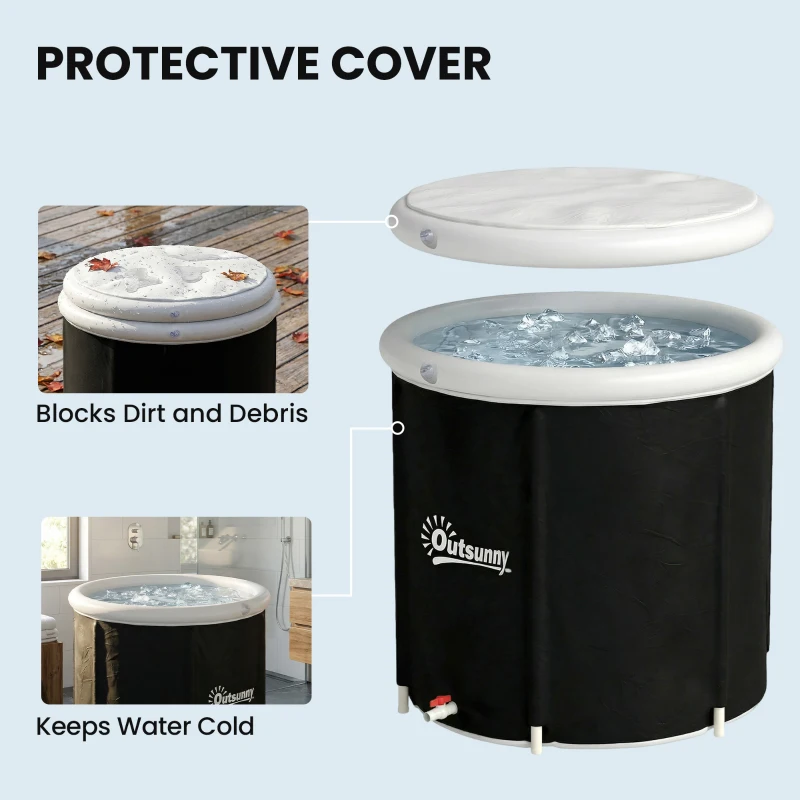 Outsunny Ice Bath Tub for Athletes, 71 Gal Cold Plunge Tub with Cover, Pump, Portable Multiple Layered Inflatable Ice Barrel