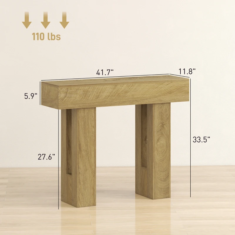 HOMCOM 42 Inch Console Table, Sofa Table Behind the Couch with Thickened Tabletop for Living Room, Hallway, Entrance, Oak