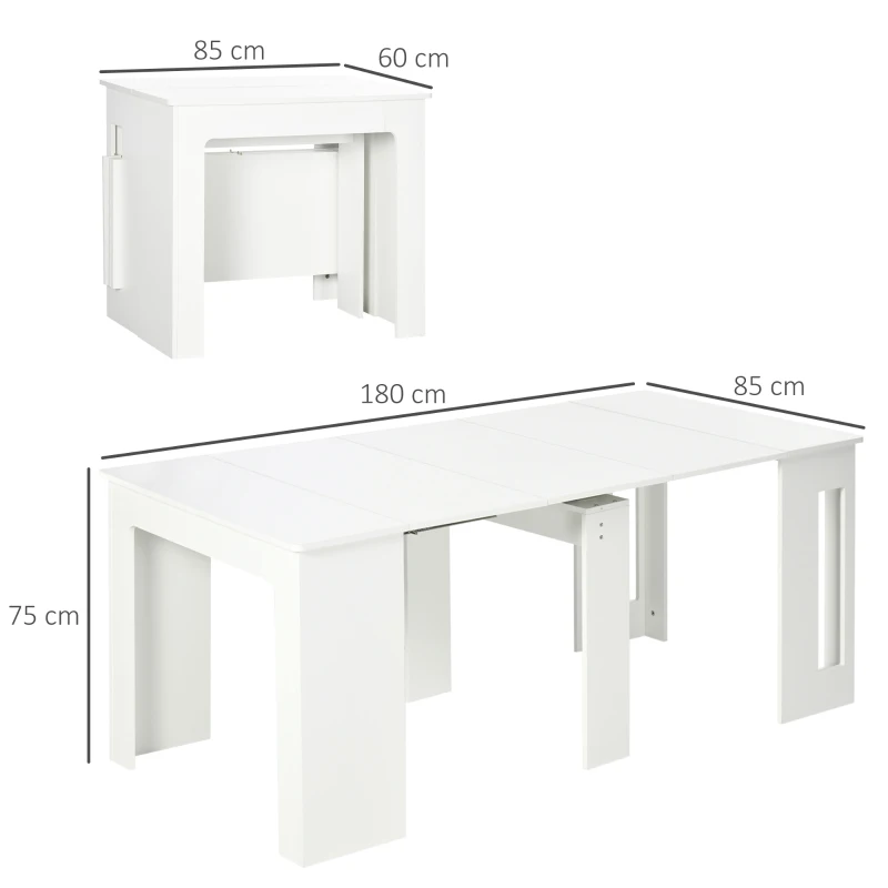 HOMCOM 23.6"-70.9" Extendable Dining Table for 6-8 People, Space-Saving Rectangular Kitchen Table for Small Spaces, Dining Room, Kitchen, Living Room, White