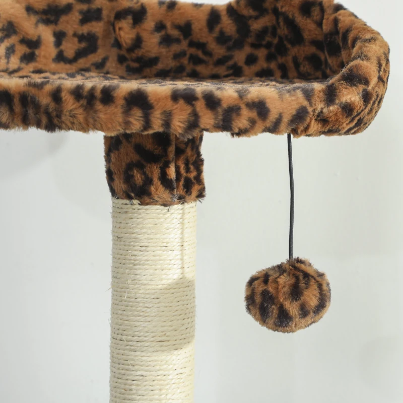 PawHut 63 Inch Cat Tree with Sisal Scratching Posts, Condos, Plush Perches, Hammock, Ladder, Dangling Balls, Leopard Print